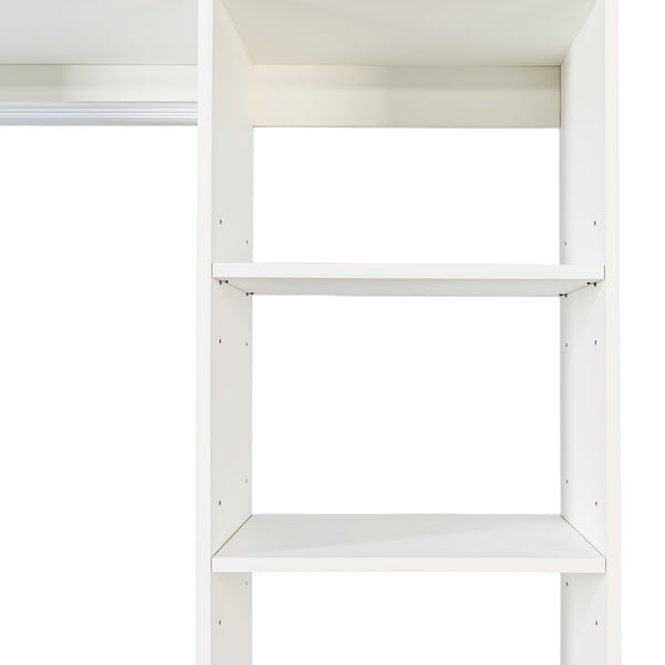 English Elm Freestanding 40" Closet System with 6 Open Shelves, 2 Hanging Rods & Wood Drawer — White Storage Wardrobe W331P280699