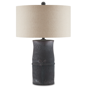 Croft Rustic Ceramic Table Lamp with Satin Charcoal Finish and Textured Leaf Motif - 30" Height