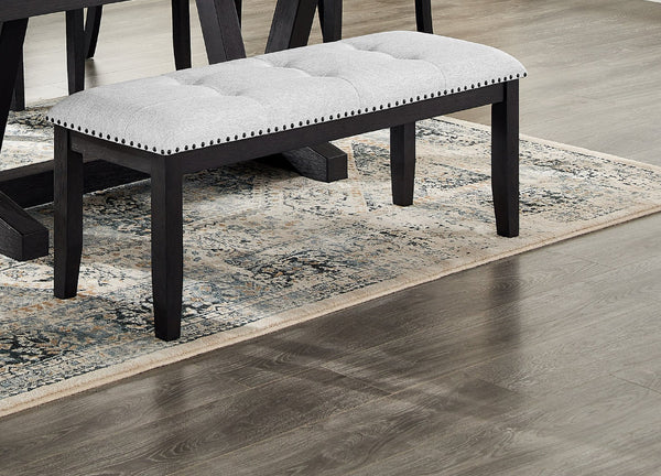 English Elm 1pc Transitional Upholstered Dining Bench Light Gray Upholstery with Black Legs, Tufted Nailhead Accent, 48" Comfortable Seating B011P196929