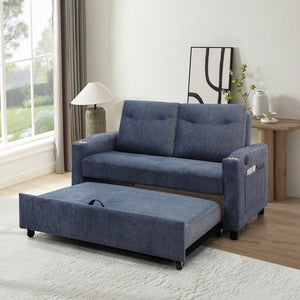 English Elm Modern Velvet Loveseat Sofa Bed with USB Charging, Storage Pockets, Toss Pillows & Reclining Backrest W1183S00013