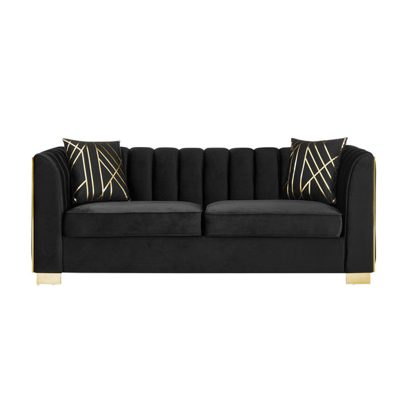 English Elm 81" Tufted Velvet Chesterfield Sofa with Gold Steel Legs for Elegant Living Rooms Black W1191S00063