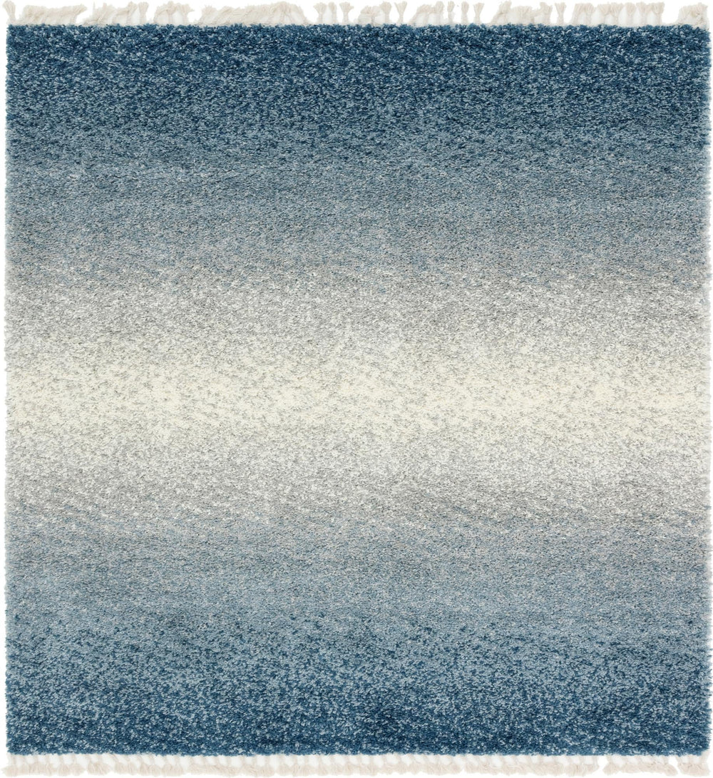 Unique Loom Hygge Shag Gradient Machine Made Gradient Rug Blue, Beige/Ivory 8' 0" x 8' 0"