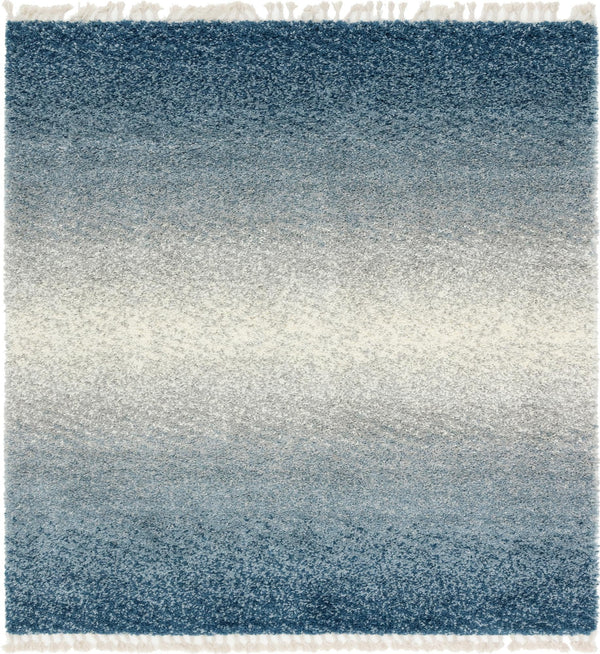 Unique Loom Hygge Shag Gradient Machine Made Gradient Rug Blue, Beige/Ivory 8' 0" x 8' 0"