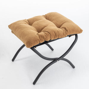 English Elm Accent Recliner Chair With Ottoman – Luxurious Camel Velvet Lounge Seat For Living Room & Office T3903P372939