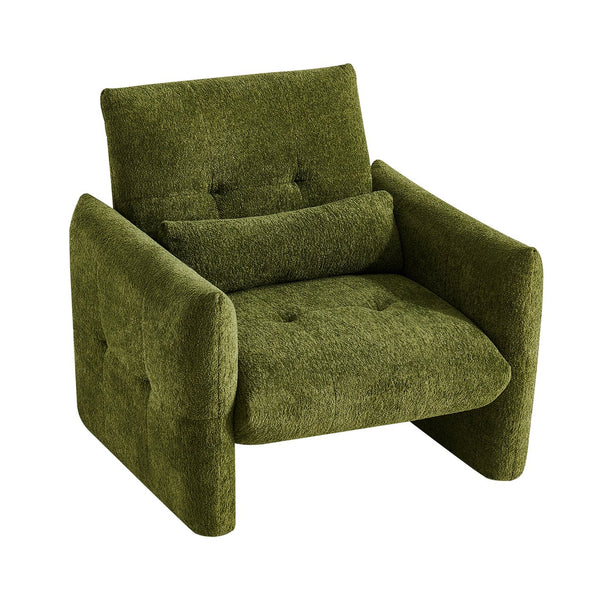 English Elm Ergonomic Tufted Velvet Accent Chair Solid Wood Frame with Lumbar Support Compact Seating Green W1765P366980