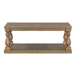 English Elm U_Style Vintage Coffee Table With Artistic Vase Legs & Luxurious Pine Veneer For Timeless Elegance N711P256967D-GIGA
