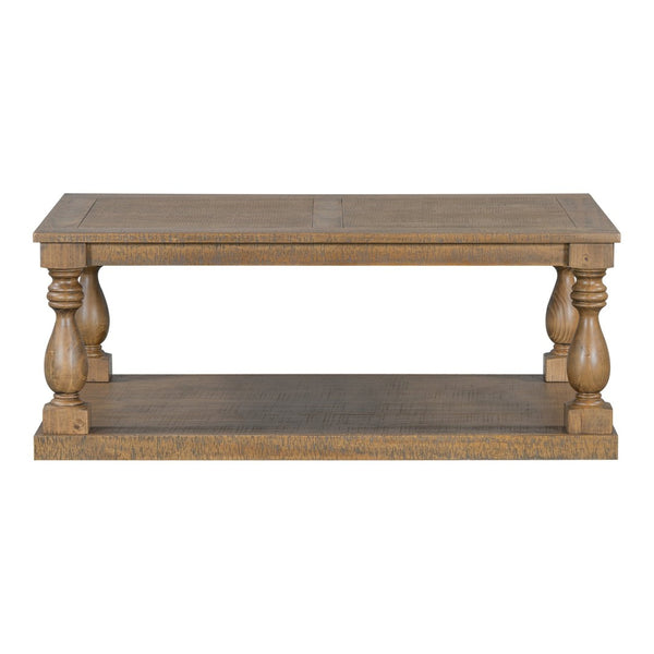 English Elm U_Style Vintage Coffee Table With Artistic Vase Legs & Luxurious Pine Veneer For Timeless Elegance N711P256967D-GIGA
