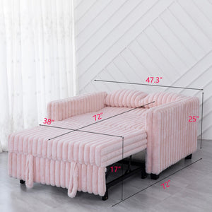 English Elm 3 in 1 Convertible Sleeper Sofa Bed with Plush Fabric, Spring Support, Cozy Skin-Friendly Comfort Light Pink W1767P195963