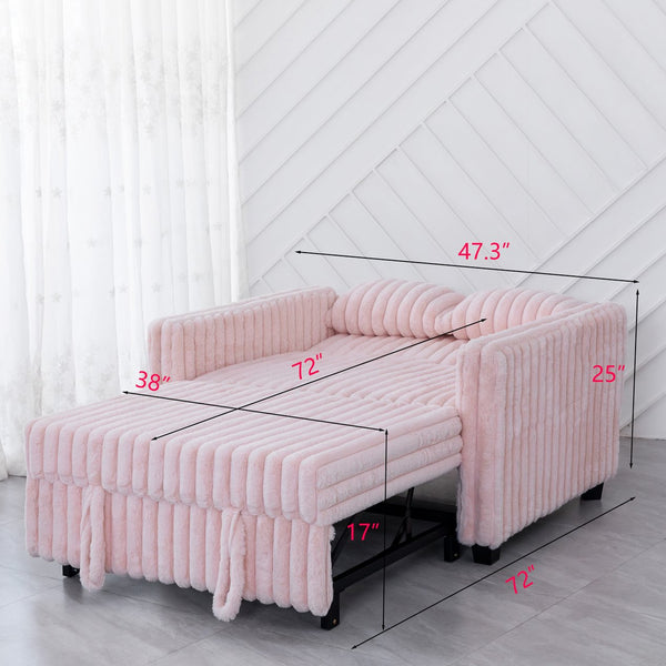 English Elm 3 in 1 Convertible Sleeper Sofa Bed with Plush Fabric, Spring Support, Cozy Skin-Friendly Comfort Light Pink W1767P195963