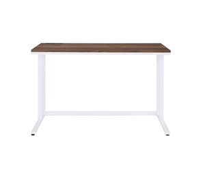 English Elm Tyrese Compact Walnut and Black Finish Writing Desk with Built-In USB Port, Open Base, Sleek Design Walnut,White 50 L x 27 W x 6 H B2726P278571