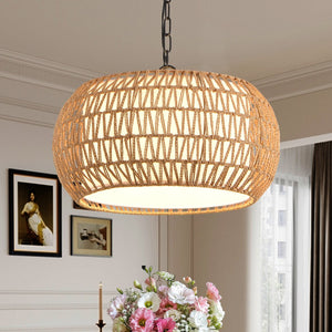 English Elm 18" Farmhouse Pendant Light - Handwoven Jute Rope Shade, Adjustable Chain, Warm Rustic Glow W2312P368681