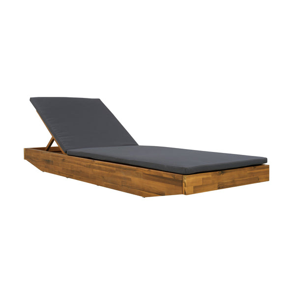 English Elm Boat-shape Acacia Wood Outdoor Chaise Lounge Slatted Teak Finish Poolside Recliner Dark Grey,Teak N770P380117T_N770P253018G