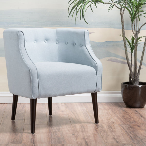 English Elm Club Chair Barrel Silhouette Button Tufted Fabric Accent Seat with Tapered Birch Legs 60007.00LSKY