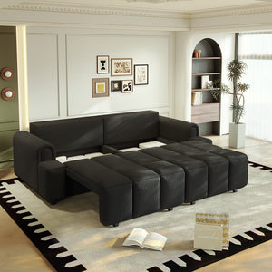 English Elm 90.2" Plush Teddy Fabric Convertible Sleeper Sofa with Hidden Storage for Living Room Black W1885S00313