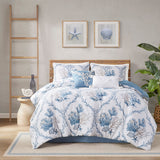 Harbor House Pismo Beach Coastal 6 Piece Oversized Cotton Comforter Set with Throw Pillows HH10-1840 Blue/White