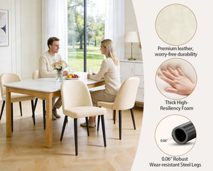 English Elm Beige Pu Leather Armless Dining Chair Set of 4 with Matte Black Iron Legs Modern Beige T3967P497816