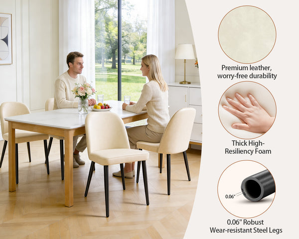 English Elm Beige Pu Leather Armless Dining Chair Set of 4 with Matte Black Iron Legs Modern Beige T3967P497816
