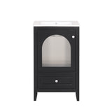 English Elm 20" Bathroom Vanity With Sink, Bathroom Cabinet With Soft Closing Glass Door, A Drawer, Black