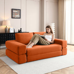 English Elm 81'' Corduroy Floor Sofa Convertible Loveseat Futon Sleeper with Foam Fill and Pillows Orange W1117P459732