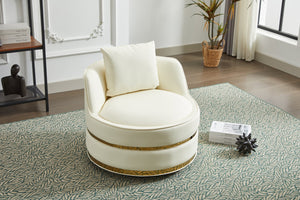 English Elm Swivel Velvet Barrel Chair with Stainless Steel Base, Padded 360° Rotating Accent Seat for Home White W2915P218183