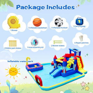 English Elm 10 in 1 Inflatable Backyard Water Park with Slide Bounce Zone Climbing Wall Pool W167790000