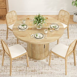 English Elm 43" Round Wood Dining Table with Geometric Metal Base Seats 4 Space Saving Modern Natural T3623P433900