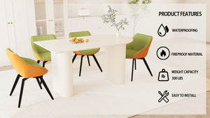 English Elm 63" Cream Mdf Dining Table Set with Carved Wave Legs and Beige Pu Upholstered Chairs White+Green W2189S00851