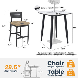 English Elm Modern 5Pc Outdoor Patio Bar Set With Elegant Sintered Stone Table & Comfortable Aluminum Stools W1886S00034