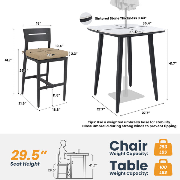 English Elm Modern 5Pc Outdoor Patio Bar Set With Elegant Sintered Stone Table & Comfortable Aluminum Stools W1886S00034