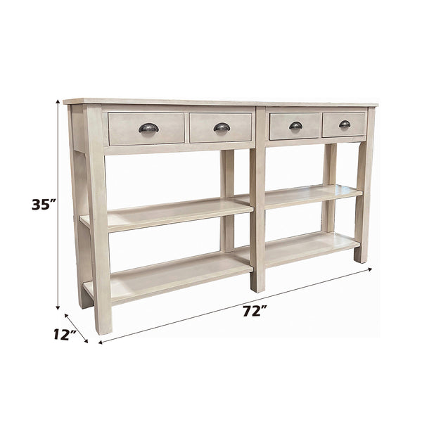 English Elm Galileo Cream Finish Console Table with 4 Drawers, 4 Open Shelves, Durable Wood/MDF Top, Modern Elegance B2726P256369