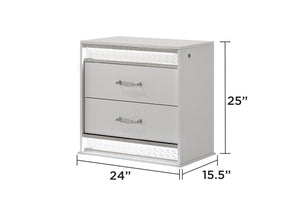 English Elm Glam Modern 2-Drawer Nightstand with LED Edge Lighting, Red Velvet Lined Top Drawer, Crystal Accents G150108644