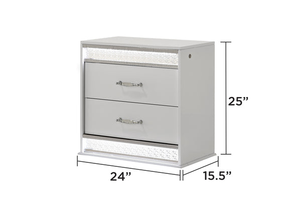 English Elm Glam High-Lacquer 2-Drawer Nightstand with LED Lighting, Velvet-Lined Top Drawer & Crystal Accents B009P243214