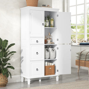 English Elm Retro Multi-Functional Storage Cabinet with Adjustable Shelves, 3 Drawers & Doors, Stylish White Organizer for Living Room Bathroom Kitchen Office - Elegant, Space-Saving Design N725P236498K