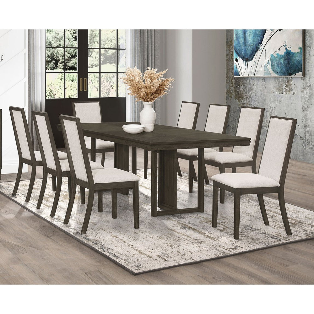 English Elm Glenmoor 9-Piece Transitional Dining Table Set With Beige Upholstery & Dark Grey Wood Finish B062S01230