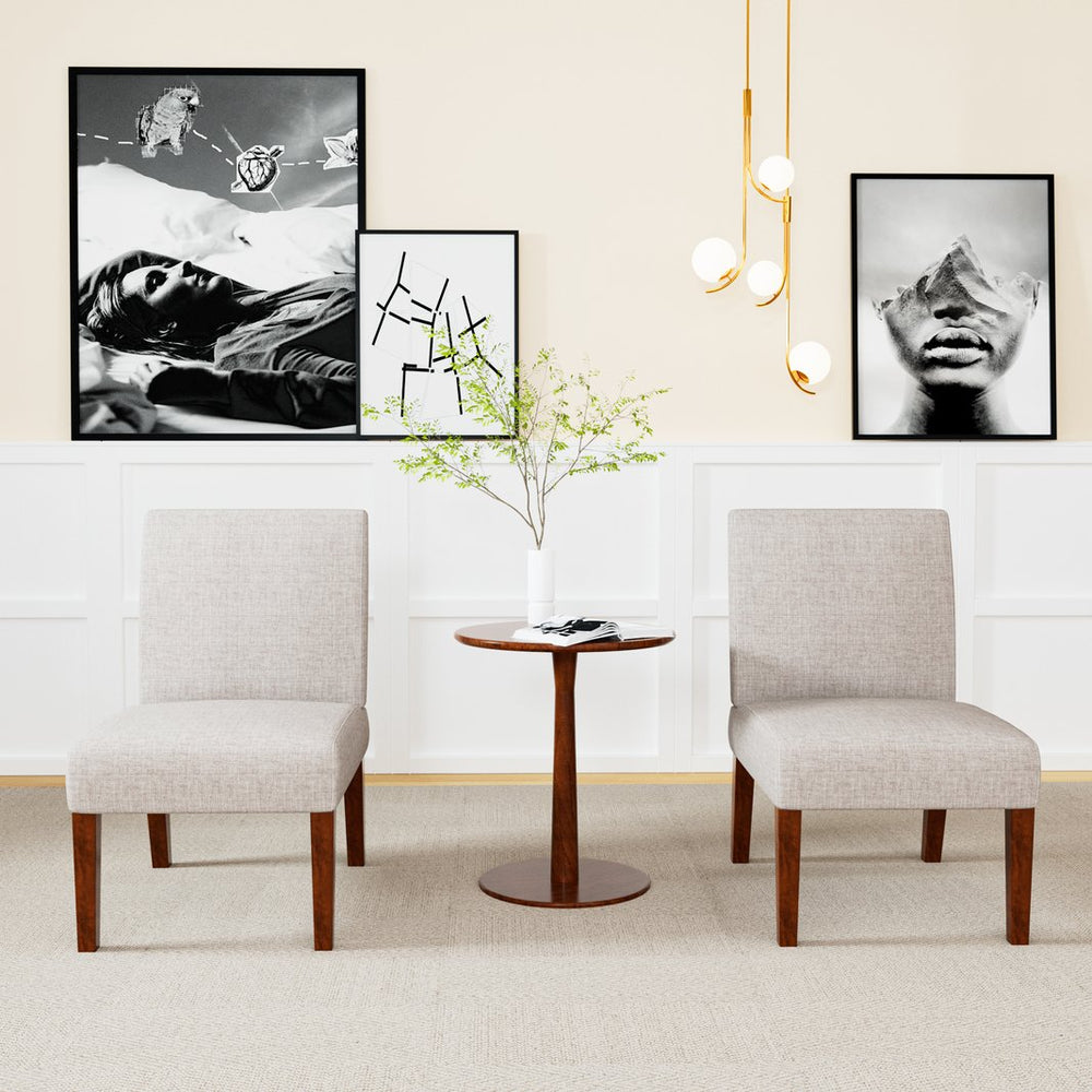 English Elm Fabric Accent Chair Set of 2 with Round Wood Table, Contemporary Armless Slipper Chairs for Small Spaces W1420P175368