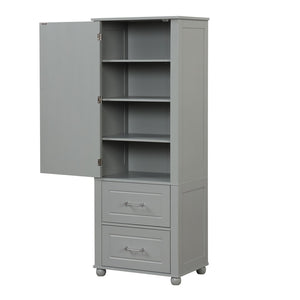 English Elm Tall Bathroom Storage Cabinet - Modern Grey Mdf Stand With Adjustable Shelf & 2 Drawers For Organization N725P241045E-GIGA