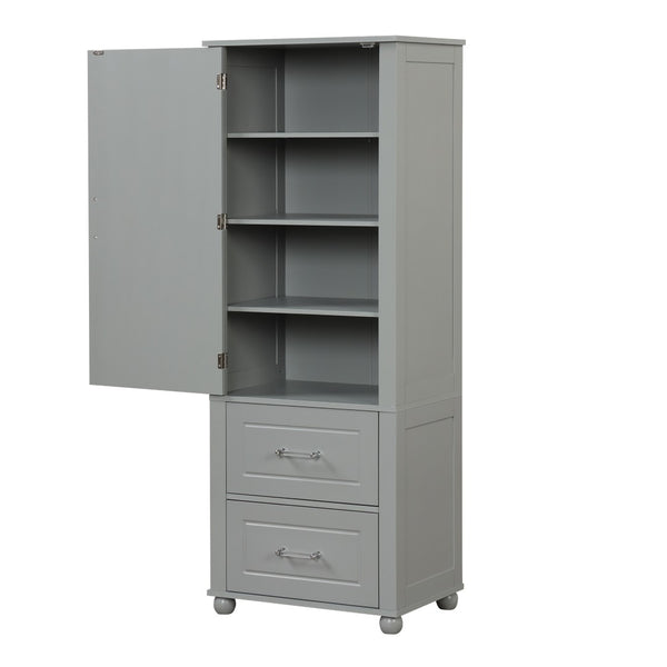 English Elm Tall Bathroom Storage Cabinet - Modern Grey Mdf Stand With Adjustable Shelf & 2 Drawers For Organization N725P241045E-GIGA