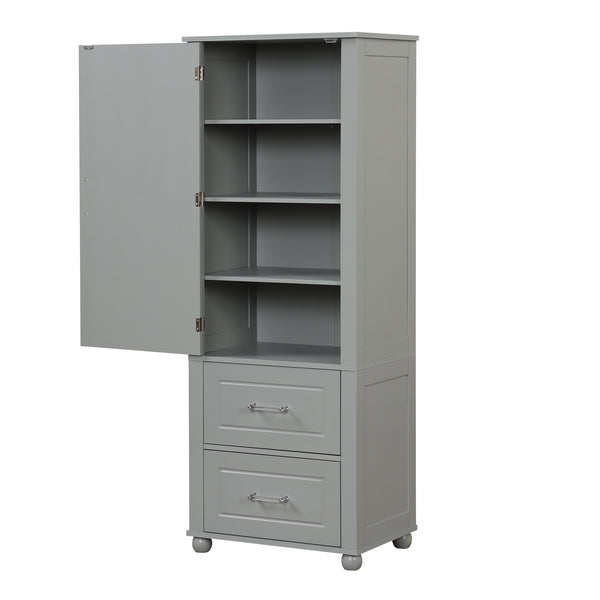 English Elm Tall Freestanding Bathroom Cabinet Two Drawers Adjustable Shelves Matte Mdf Storage Grey N725P407739E