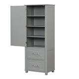 English Elm Tall Bathroom Storage Cabinet, Freestanding Storage Cabinet With Two Drawers and Adjustable Shelf, Mdf Board With Painted Finish, Grey