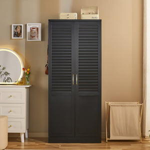 English Elm Armoire Steel Frame Open Wardrobe with Full Length Mirror and Adjustable Shelving T5667P471070