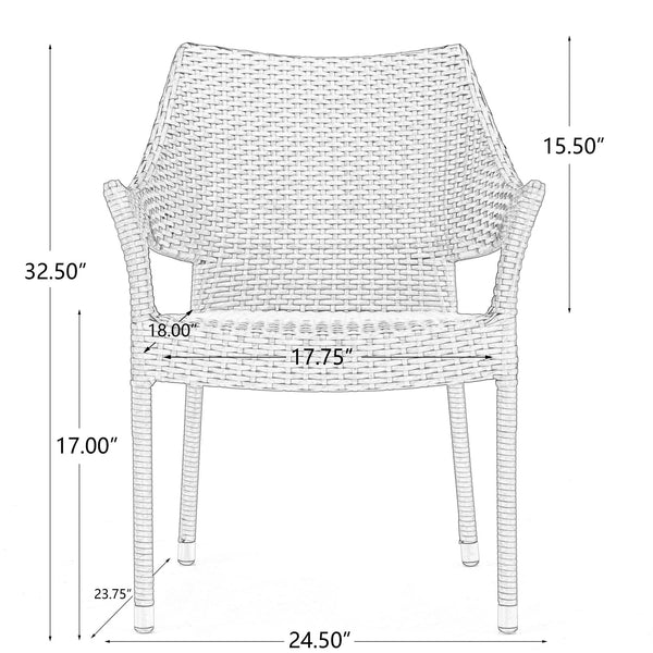 English Elm Christopher Knight Home® - 52637.00GRY(3pcs) Grey PE Rattan Outdoor Wicker Chairs Set with Iron Frame, Weather-Resistant Stackable Elegance N762P526373E