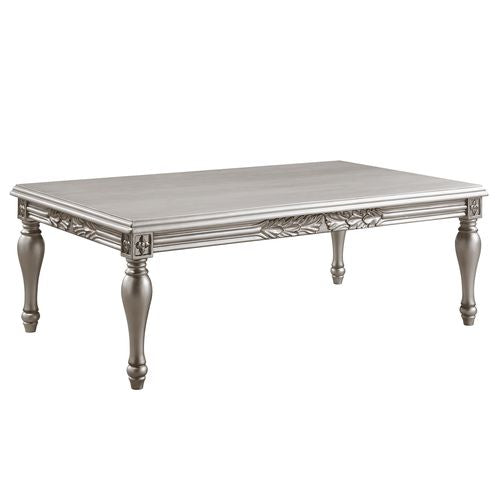 English Elm Platinum Coffee Table with Floral Apron Trim and Turned Wood Legs, Easy Assembly, Classic Charm B062P209102
