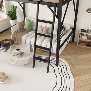 English Elm Full Size Loft Bed with Ladder & Built-In Shelves, Sturdy Metal High Loft for Kids Teens Black W2580P316646