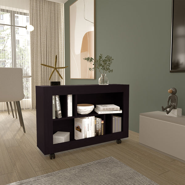 English Elm Console Rolling Storage Console Table with 5 Open Shelves, Smooth Casters, Eco-Friendly Build Black 42.91 L x 16.54 W x 5.51 H B097P296825