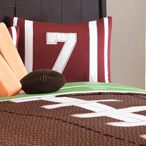 English Elm Field Goal 6Pc Full Comforter Set Brown — Reversible Polyester Bedding with 2 Shams & 3 Football Pillows B340P342008