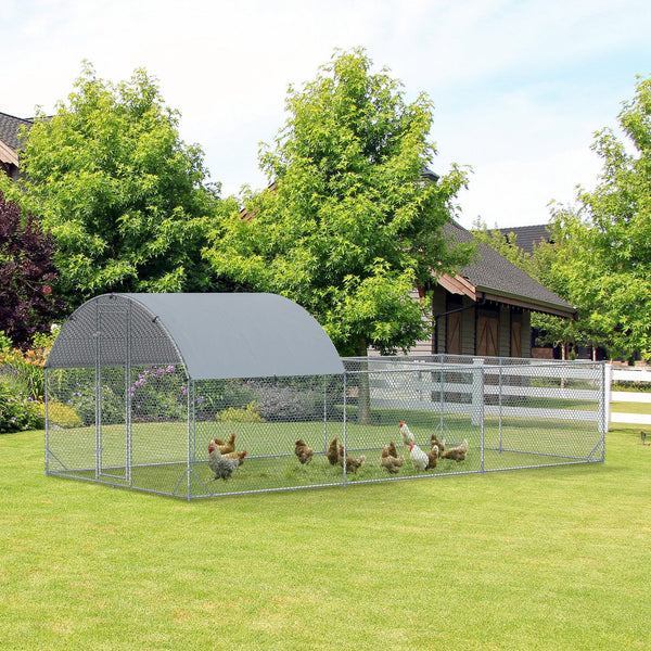 English Elm Pawhut Walk in Galvanized Metal Chicken Run Dome Enclosure Outdoor Yard Hen Coop W2225P217058