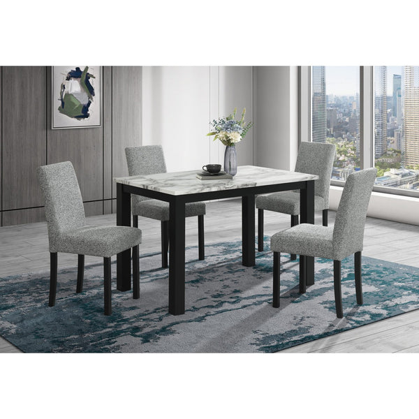 English Elm Sarang Faux Marble White & Black Dining Table with 4 Padded Grey Chairs — Solid Wood, Sturdy Build B201P359581