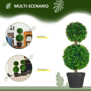 English Elm HOMCOM Boxwood Topiary Tree in Pot — Realistic 2-Ball Faux Plant, Indoor/Outdoor Low-Maintenance Decor W2225P217285