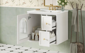 English Elm 24" Floating Bathroom Vanity with Ceramic Sink Two Drawers White Mdf Cabinet N710P286704K