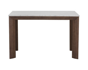 Sunpan FERGUS Counter Table - Elegant White Marble Top with Solid Rubberwood Legs for Modern Dining Spaces 104403
